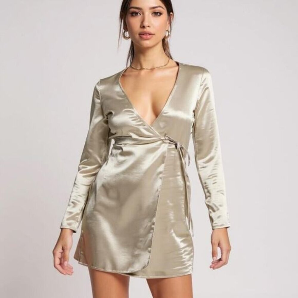 ASOS Design Satin Wrap Mini Dress Mink Size 4 NWT